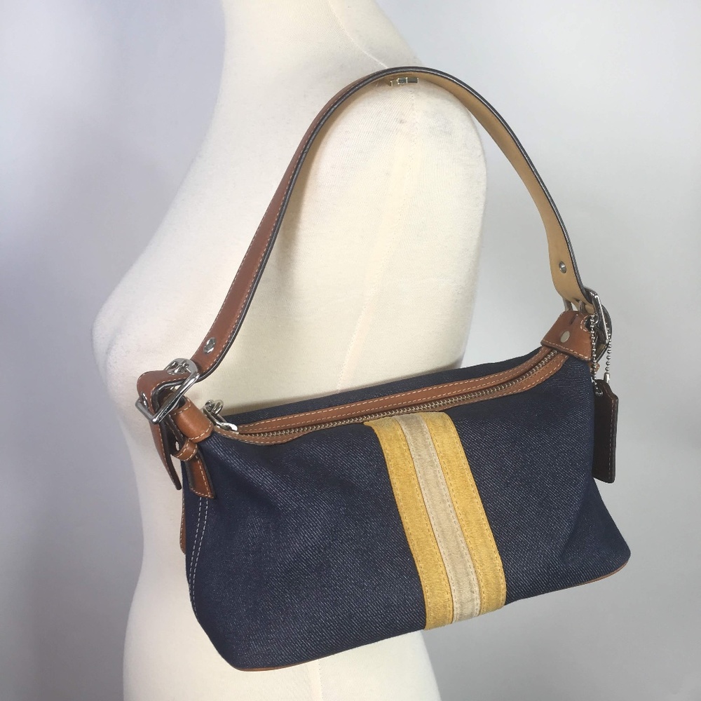 Coach Denim Striped Deme Hobo Shoulder Bag